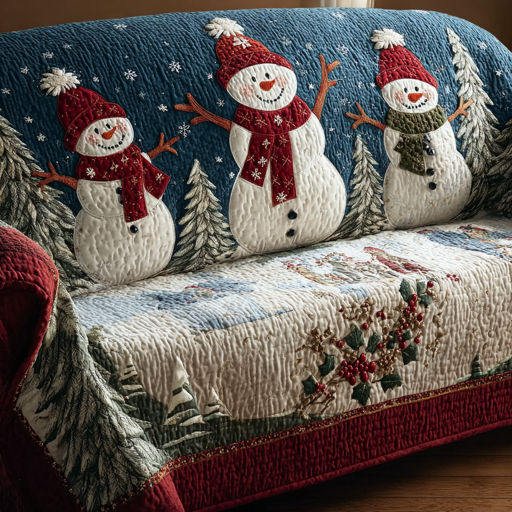 Friendly Snowman Quilted Sofa Cover NCU0DK10797