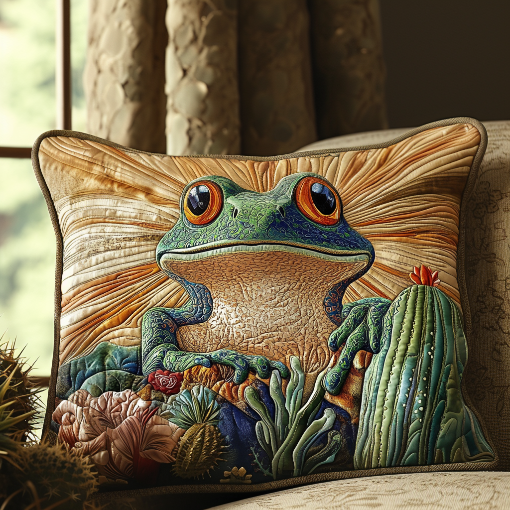 Frog Cacti Quilted Bedding Pillow Case NCU0DV5711
