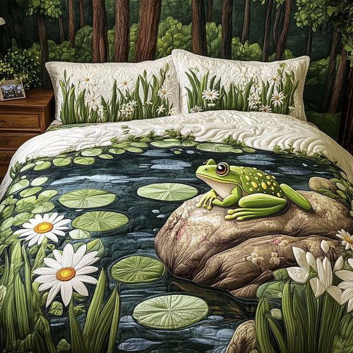 Frog Haven 3-Piece Quilted Bedding Set NCU0VH5247
