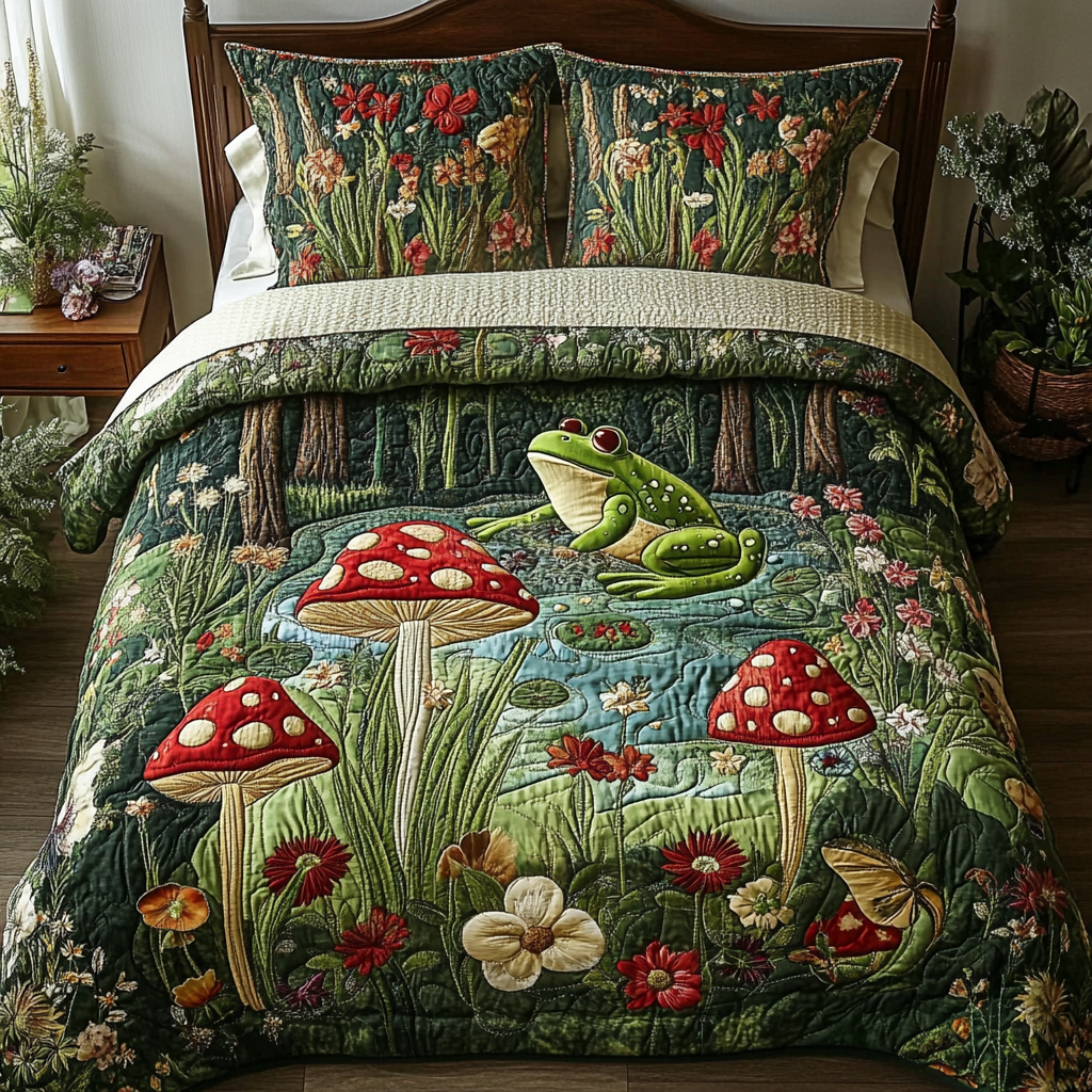 Frog Leap 3-Piece Quilted Bedding Set NCU0DK7510