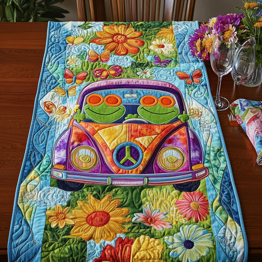 Frog Parade Quilted Table Runner NCU0VH4989