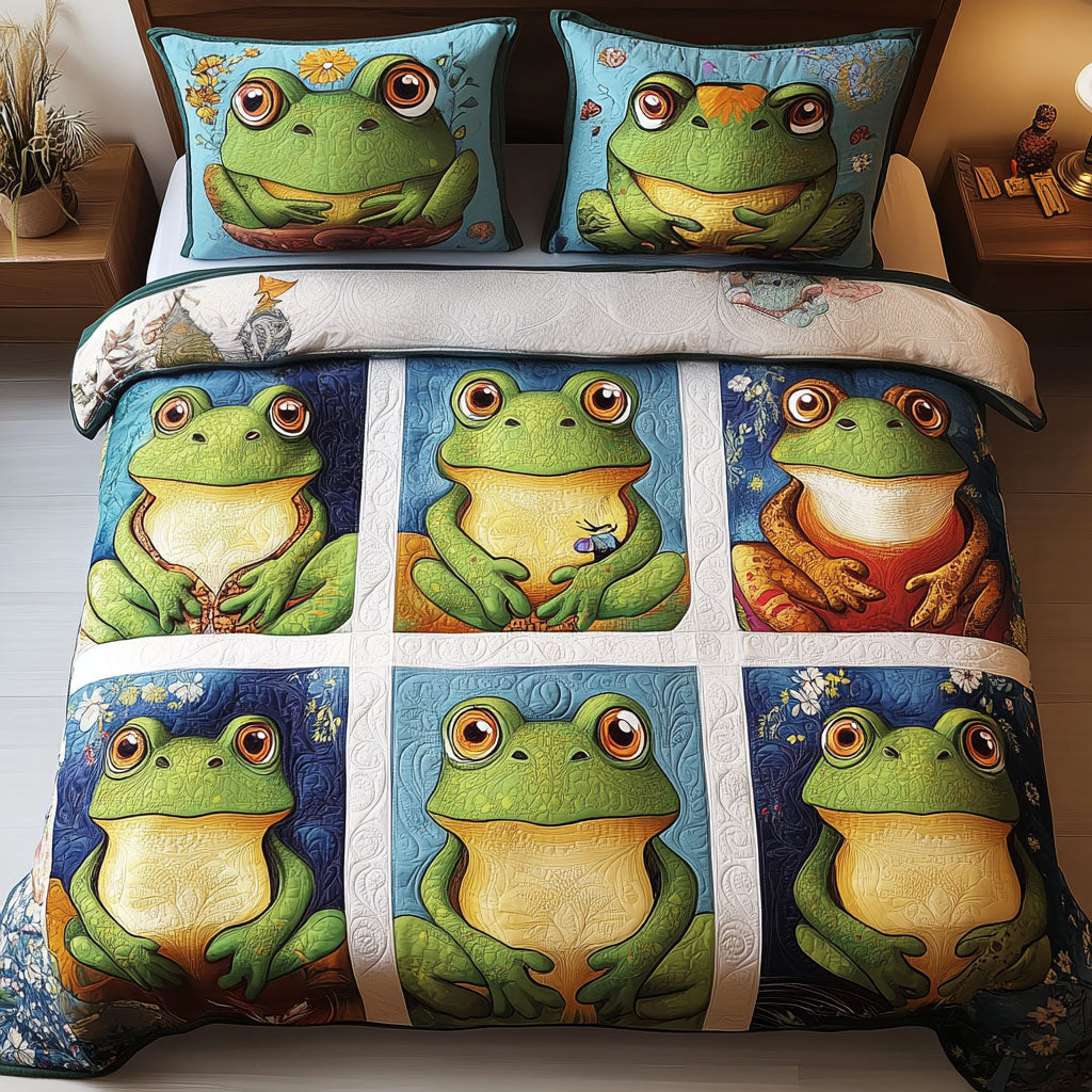 Frog Portraits 3-Piece Quilted Bedding Set NCU0NT3228