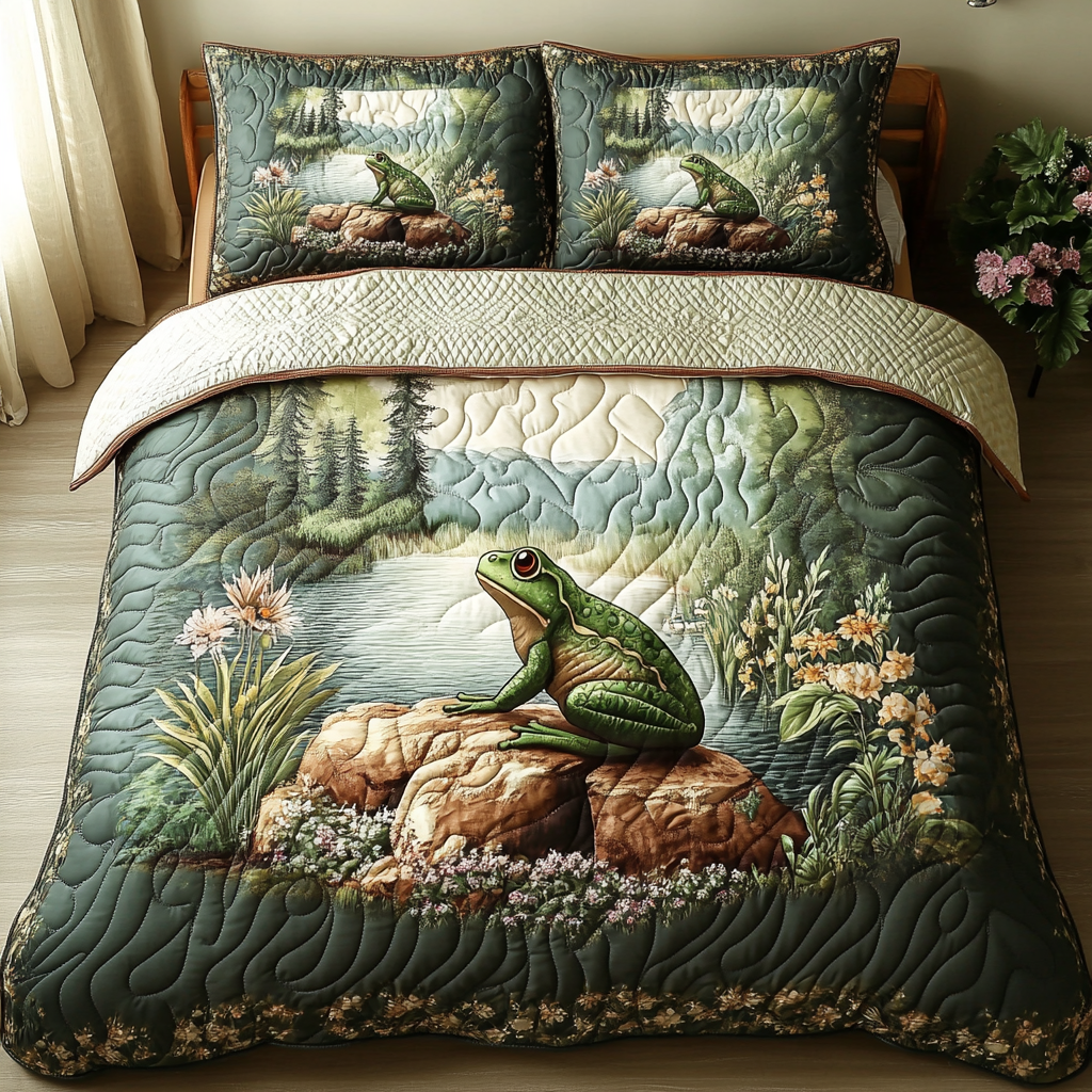 Frog Tales 3-Piece Quilted Bedding Set NCU0DK7516