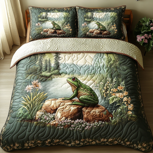 Frog Tales 3-Piece Quilted Bedding Set NCU0DK7516