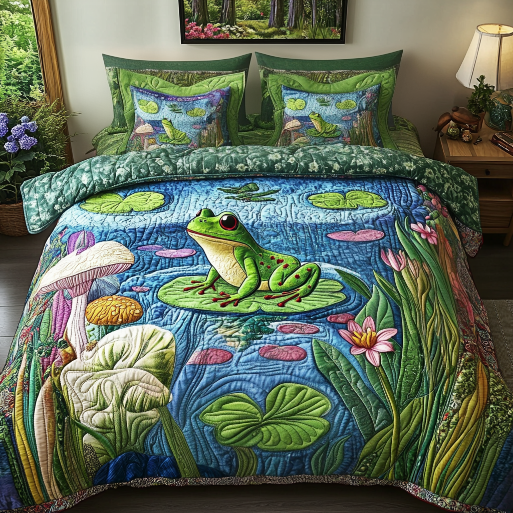Froggy Dreams 3-Piece Quilted Bedding Set NCU0VH4971