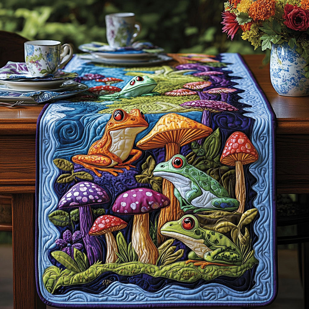 Frogs and Fungi Delight Quilted Table Runner NCU0PT4133