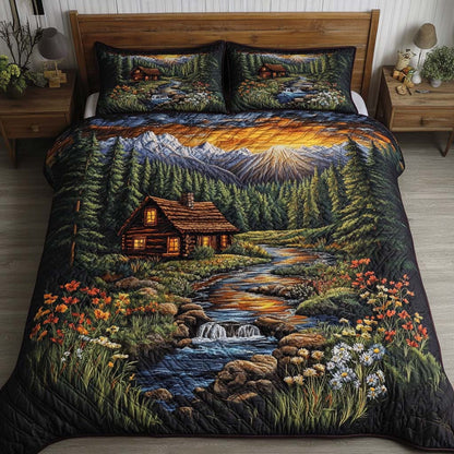 Log Cabin 3-Piece Quilted Bedding Set NCU0VT221
