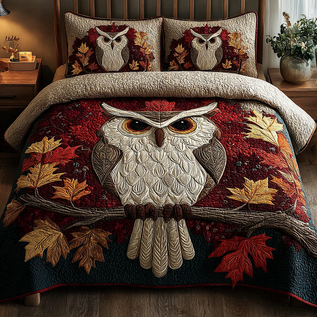 Frost Owl 3-Piece Quilted Bedding Set NCU0DK10484