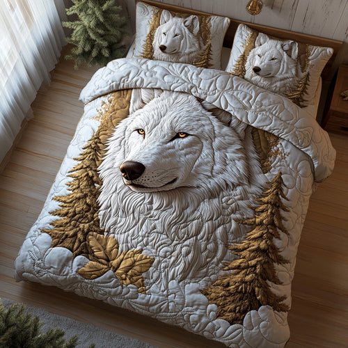 Frost Wolf 3-Piece Quilted Bedding Set NCU0DV6436