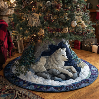 Frost Wolf at Dawn Christmas Quilted Tree Skirt NCU0TH3782