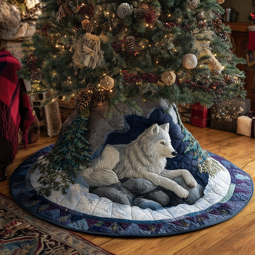 Frost Wolf at Dawn Christmas Quilted Tree Skirt NCU0TH3782