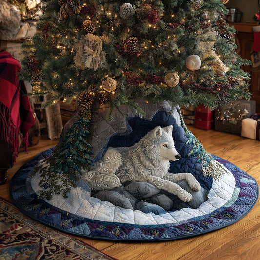 Frost Wolf at Dawn Christmas Quilted Tree Skirt NCU0TH3782