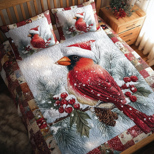 Frosted Cardinal Dream Quilted Bedding Set NCU0TH3337