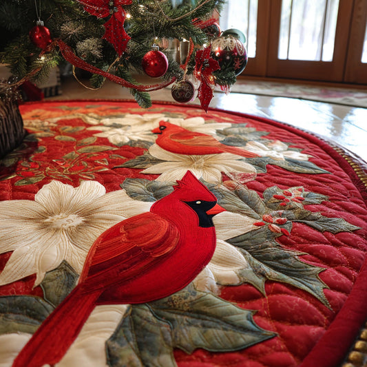 Frosted Cardinal Quilted Christmas Tree Skirt NCU0DV7844