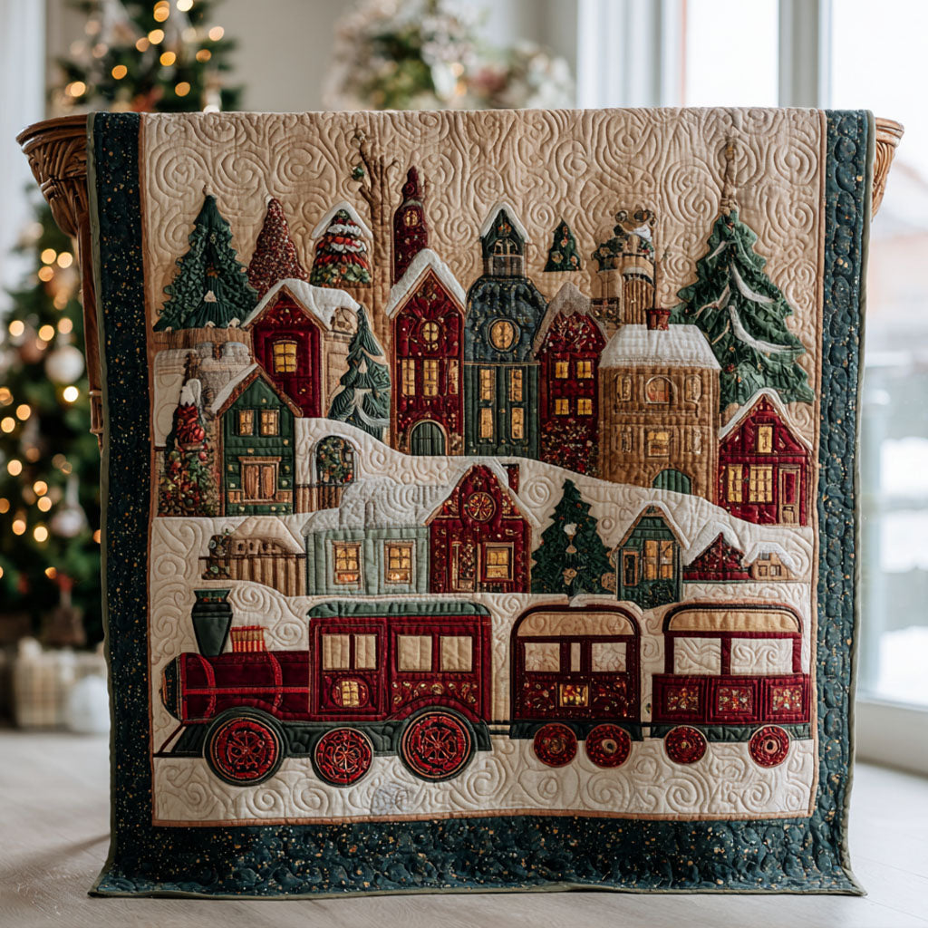 Frosted Fir Train Quilted Blanket NCU0PT9135