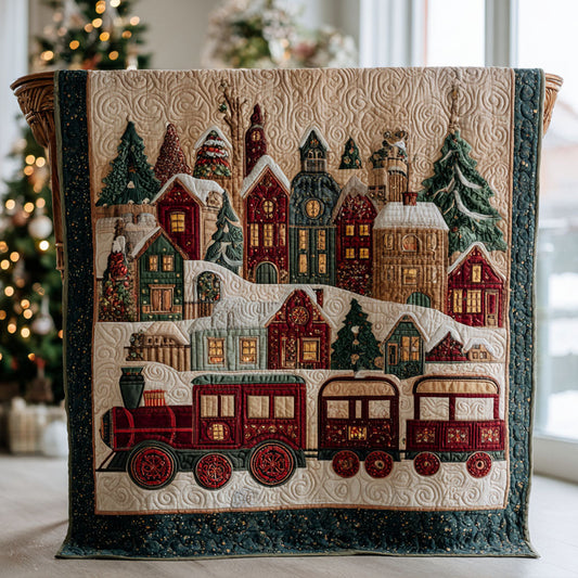 Frosted Fir Train Quilted Blanket NCU0PT9135