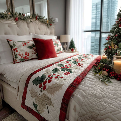 Frosted Holly Trail Quilted Bed Runner NCU0PT10573