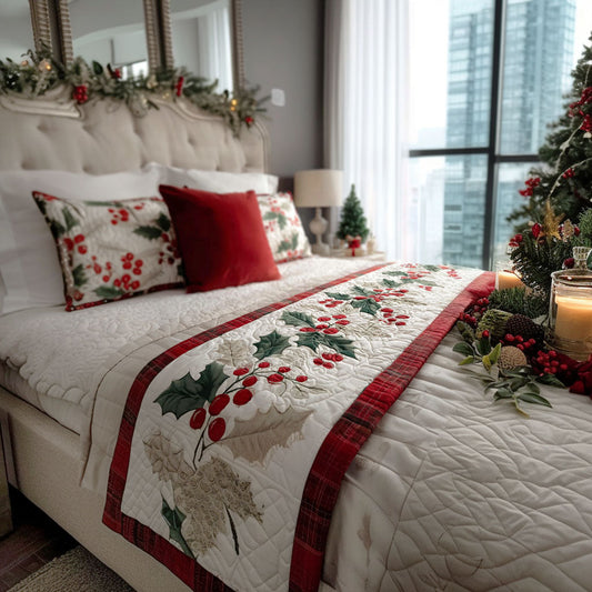 Frosted Holly Trail Quilted Bed Runner NCU0PT10573