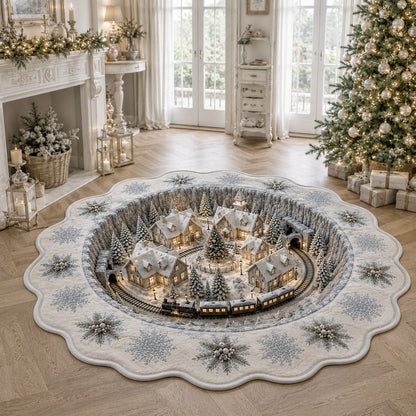 Frosted Railway Village Custom Shape Area Rug NCU0HH2151