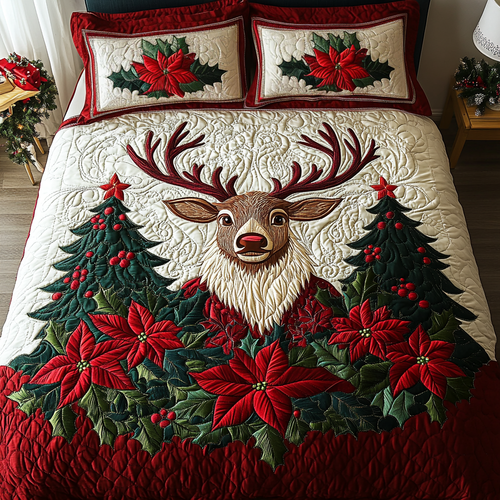 Frosted Reindeer Joy 3-Piece Quilted Bedding Set NCU0DK2229