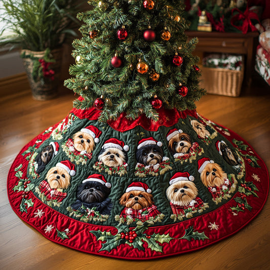 Frosted Shih Tzu Christmas Quilted Tree Skirt NCU0DV8233