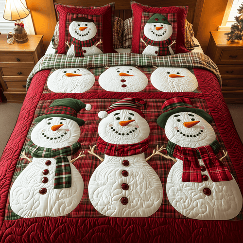 Frosted Snowman Delight 3-Piece Quilted Bedding Set NCU0TH2134
