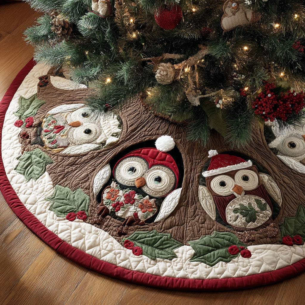 Frostlight Owl Cheer Christmas Quilted Tree Skirt NCU0TD1770
