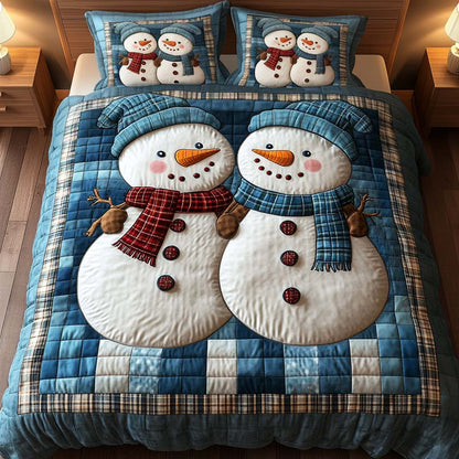 Frosty Friends Personalized Custom 3-Piece Quilted Bedding Set