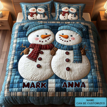 Frosty Friends Personalized Custom 3-Piece Quilted Bedding Set