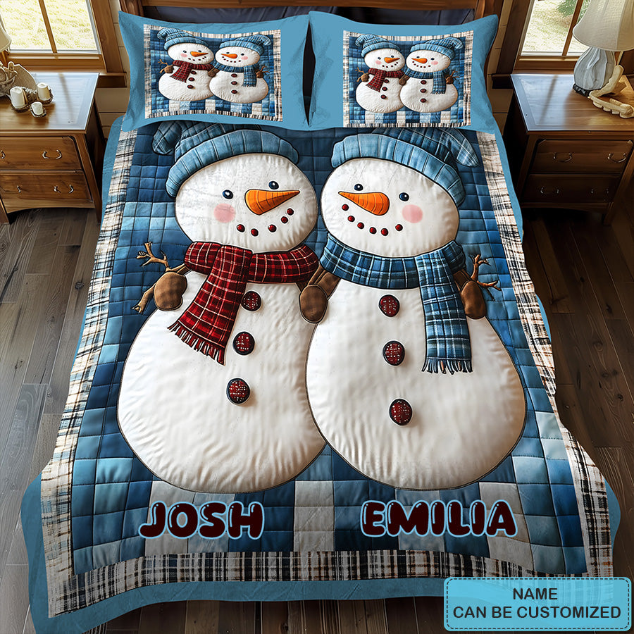 Frosty Friends Personalized Custom 3-Piece Quilted Bedding Set