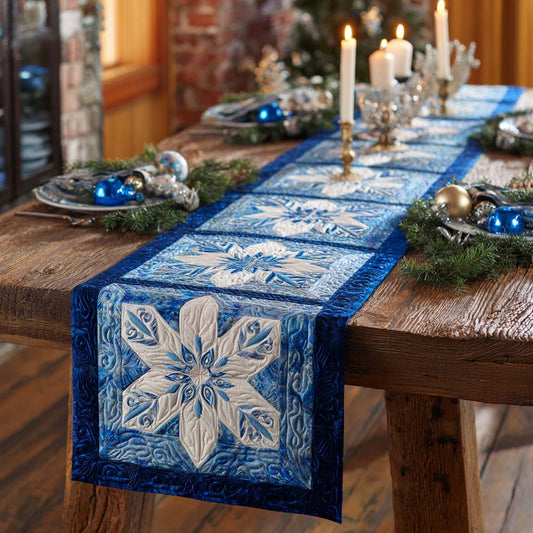 Frosty Blue Snowflake Quilted Table Runner NCU0XD965