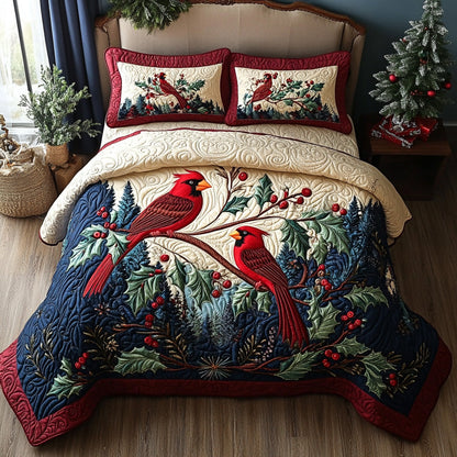 Frosty Cardinals 3-Piece Quilted Bedding Set NCU0DV7376