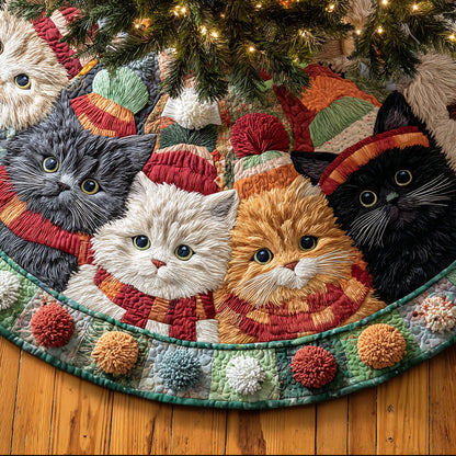 Frosty Cat Glow Christmas Quilted Tree Skirt NCU0TD1766