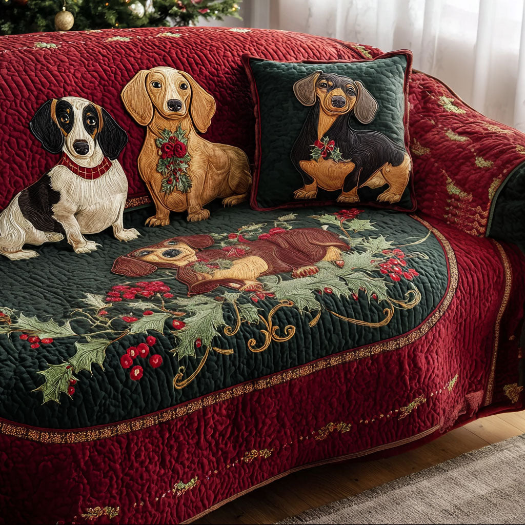 Frosty Dachshund Quilted Sofa Cover NCU0PT9996