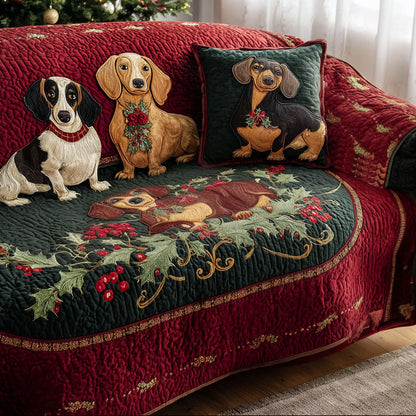 Frosty Dachshund Quilted Sofa Cover NCU0PT9996