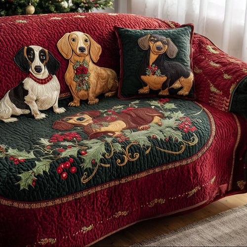 Frosty Dachshund Quilted Sofa Cover NCU0PT9996