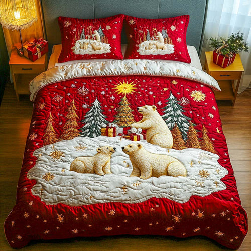 Frosty Family 3-Piece Quilted Bedding Set NCU0NT2379