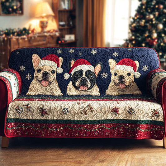 Frosty Frenchies Quilted Sofa Cover NCU0TV853