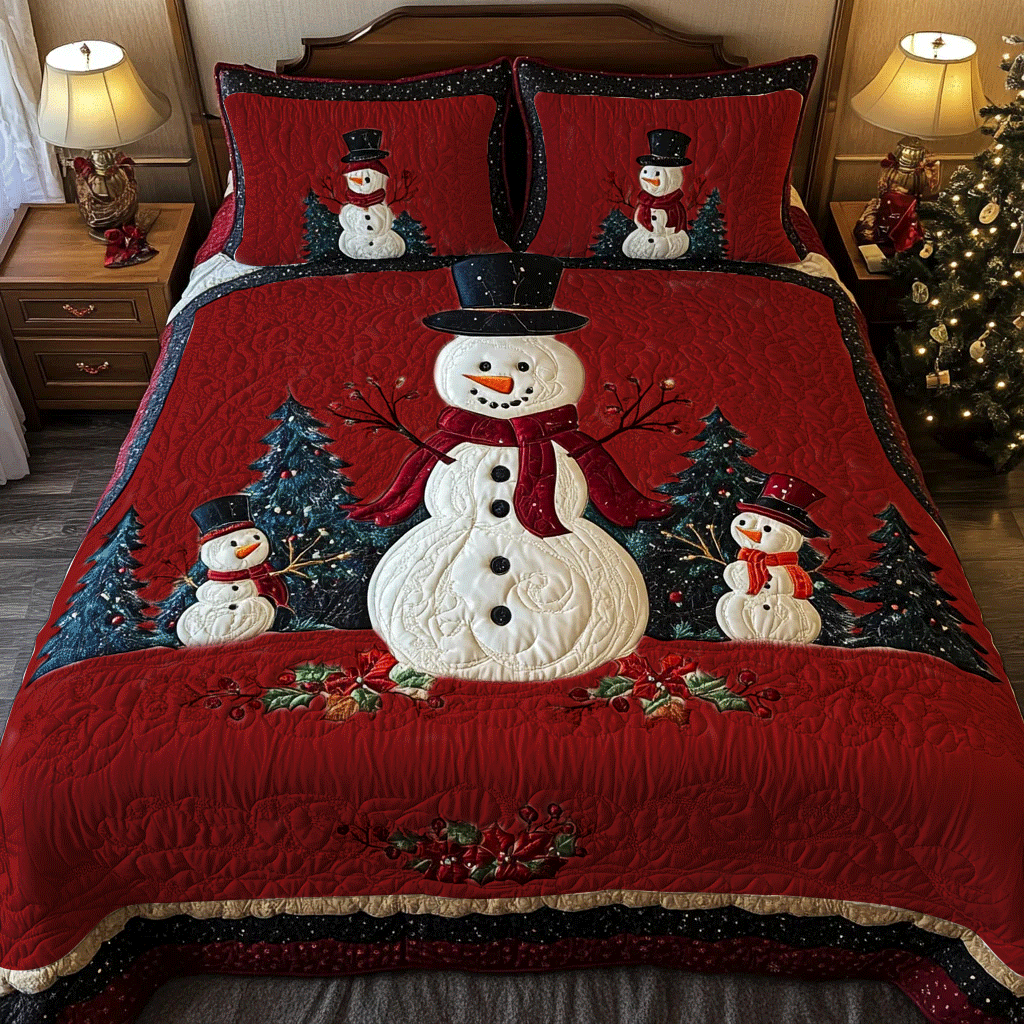 Frosty Friends V2 3-Piece Quilted Bedding Set NCU0DK2167