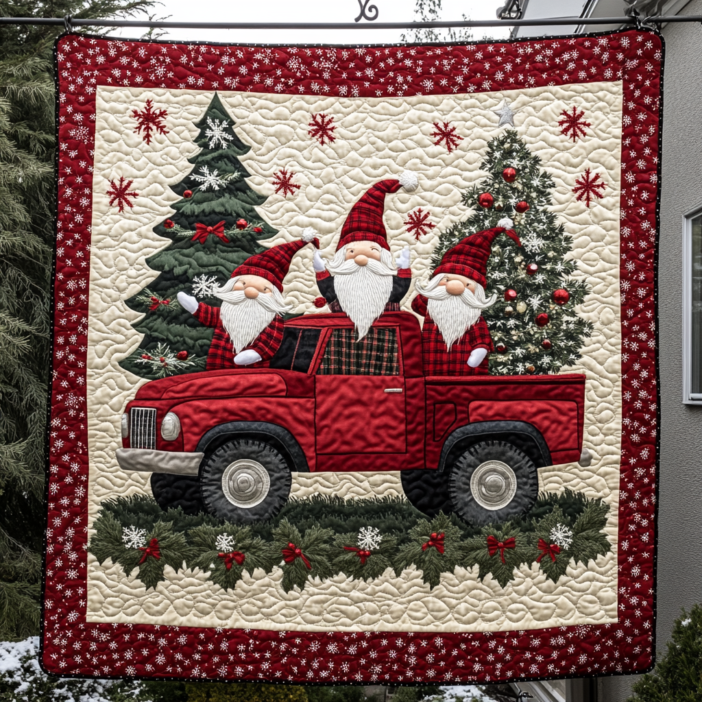 Frosty Gnome Festivities Quilted Blanket NCU0DK905