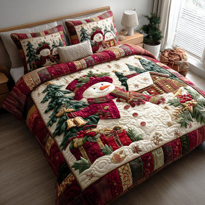 Frosty Lane Snowman 3-Piece Quilted Bedding Set NCU0TD1551