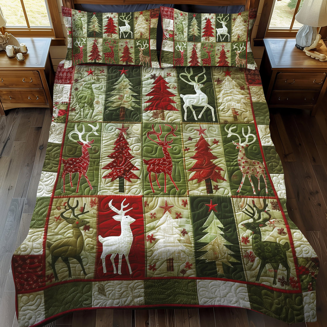 Frosty Pines Quilted Bedding Set NCU0DV1626 Vantique