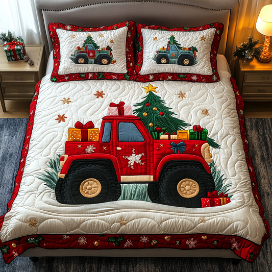 Frosty Trails Truck 3-Piece Quilted Bedding Set NCU0TL2258