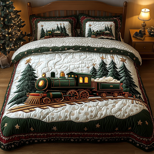 Frosty Train 3-Piece Quilted Bedding Set NCU0DK10584
