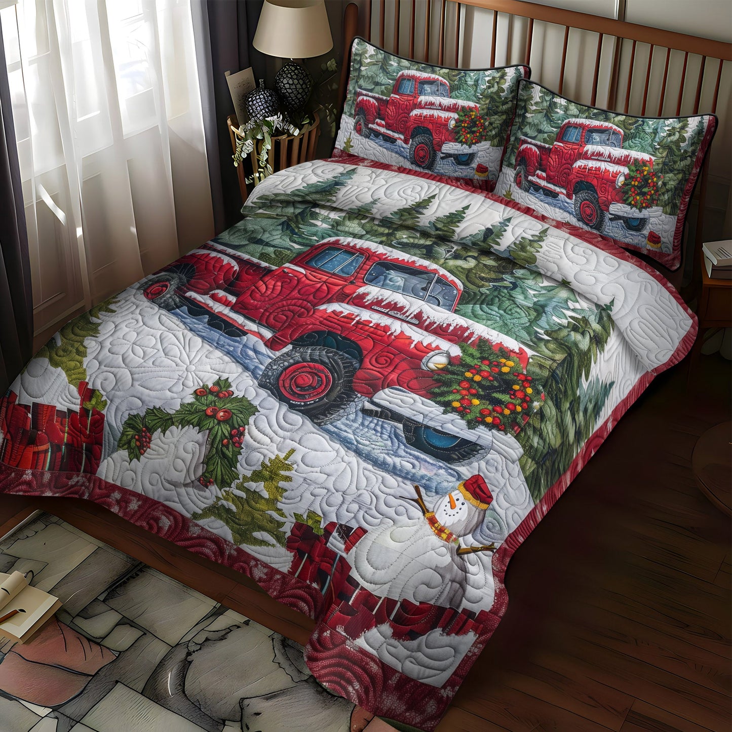 Frosty Truck Cheer 3-Piece Quilted Bedding Set NCU0DV1636