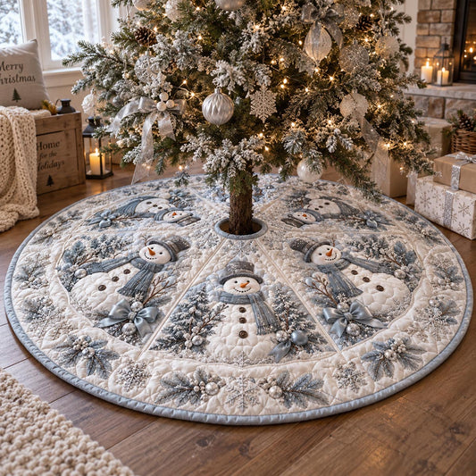 Frosty White Snowmen Christmas Quilted Tree Skirt NCU0DV10167