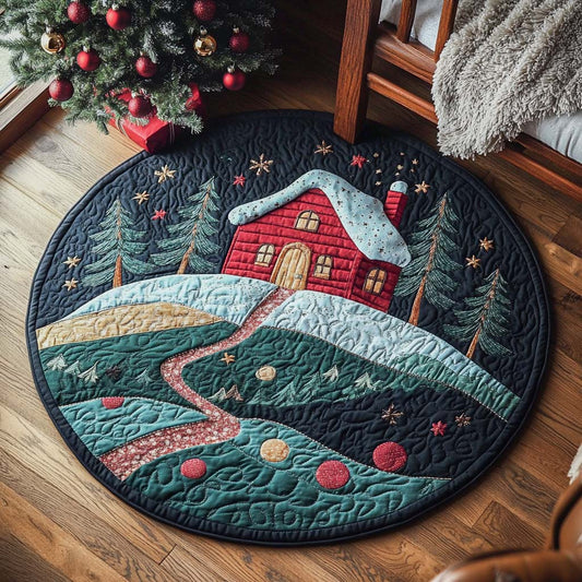 Frosty Woodland Cabin Quilted Round Mat NCU0XD189