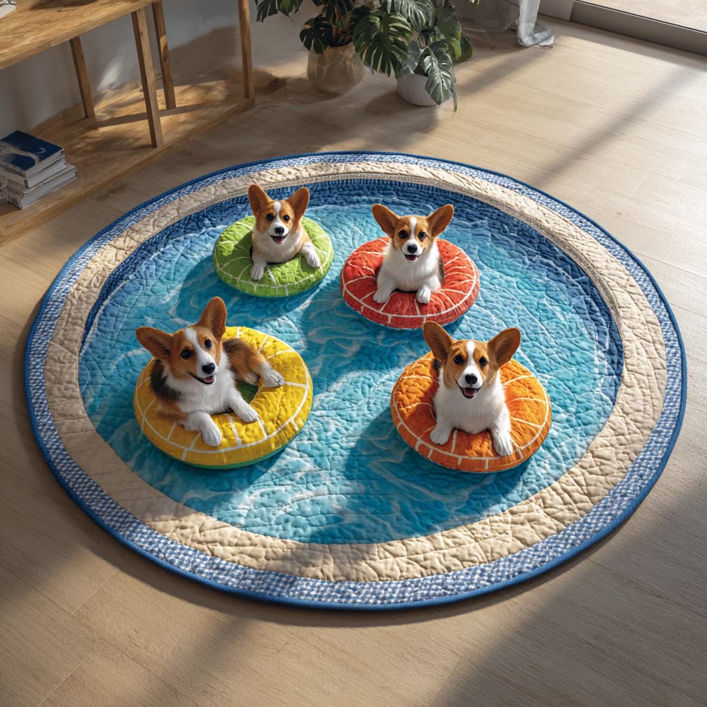 Fruit-Float Corgi Quilted Round Mat NCU0HH1932