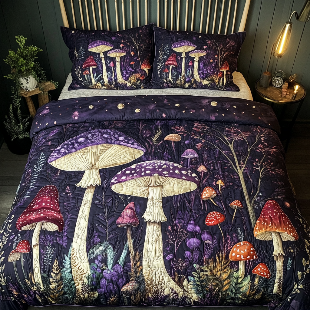 Fungi Forest 3-Piece Quilted Bedding Set NCU0VH5354