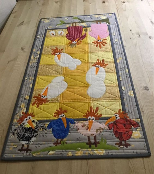 Funky Fowl Fest Quilted Table Runner NCU0DT002